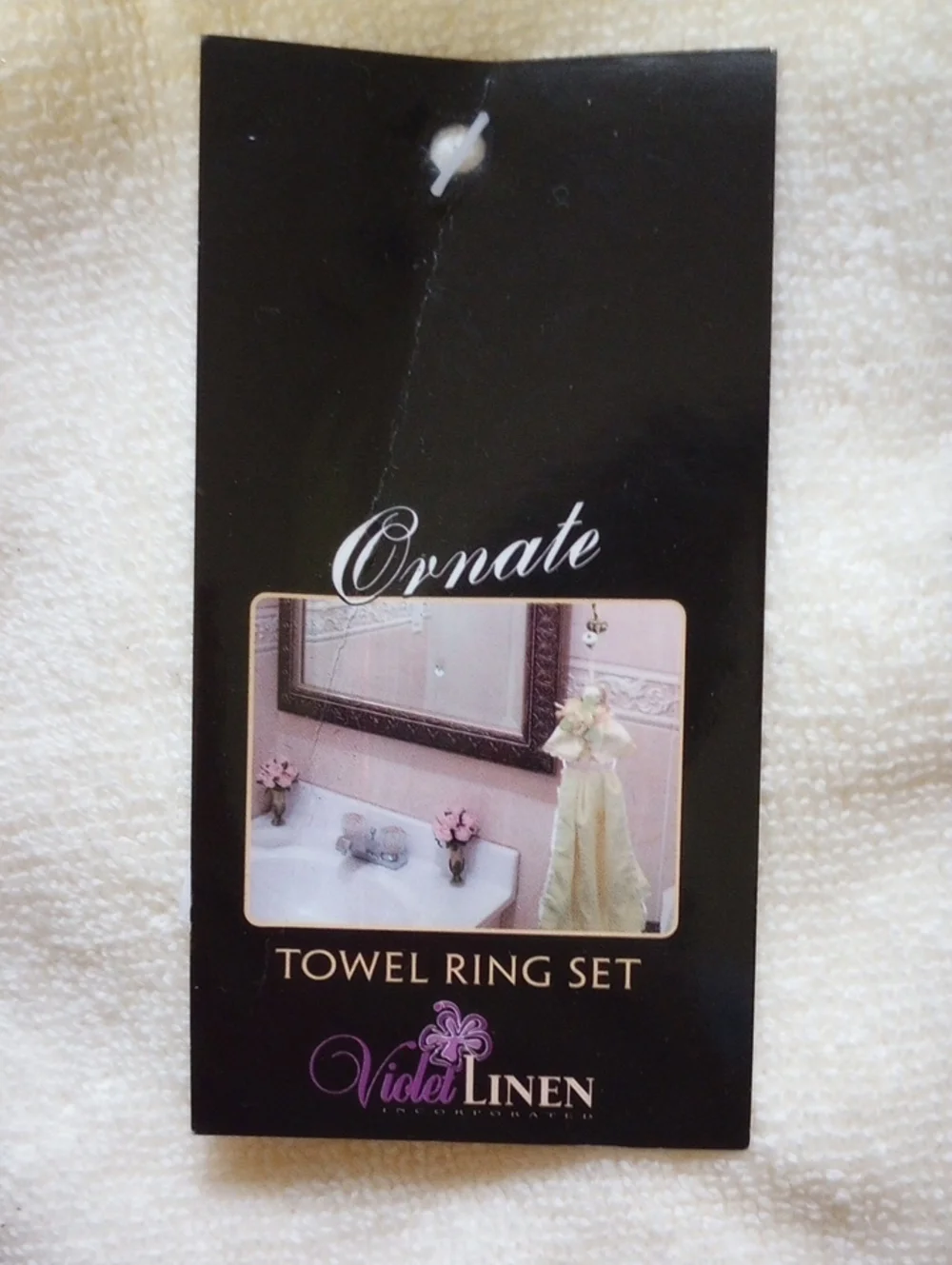NWT Embroidered Doll Bathroom Ring & Lace Hand Towel Set by Violet Linen